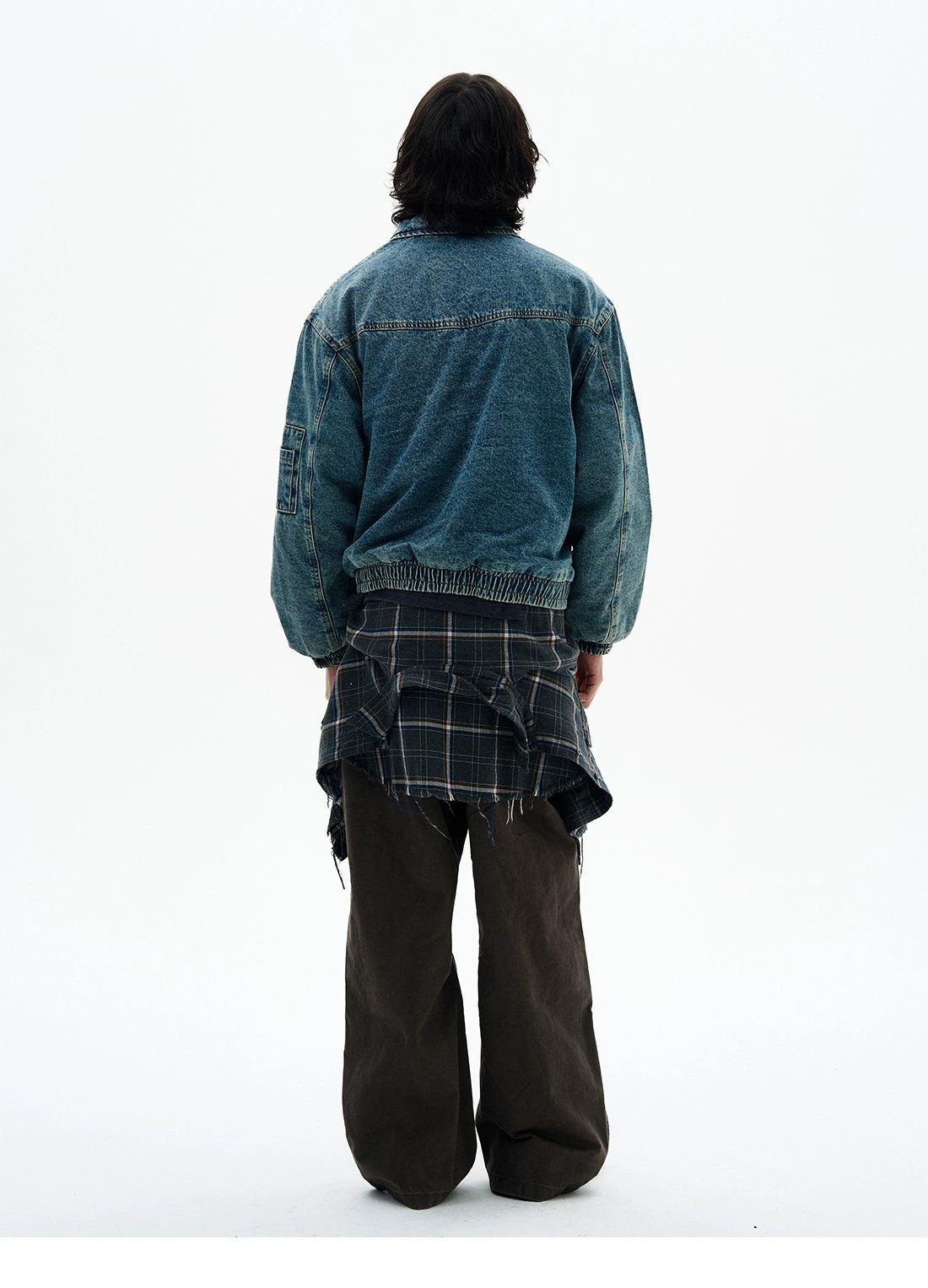 Washed Full-Zip Denim Jacket Korean Street Fashion Jacket By 77Flight Shop Online at OH Vault