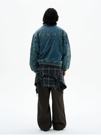 Washed Full-Zip Denim Jacket Korean Street Fashion Jacket By 77Flight Shop Online at OH Vault