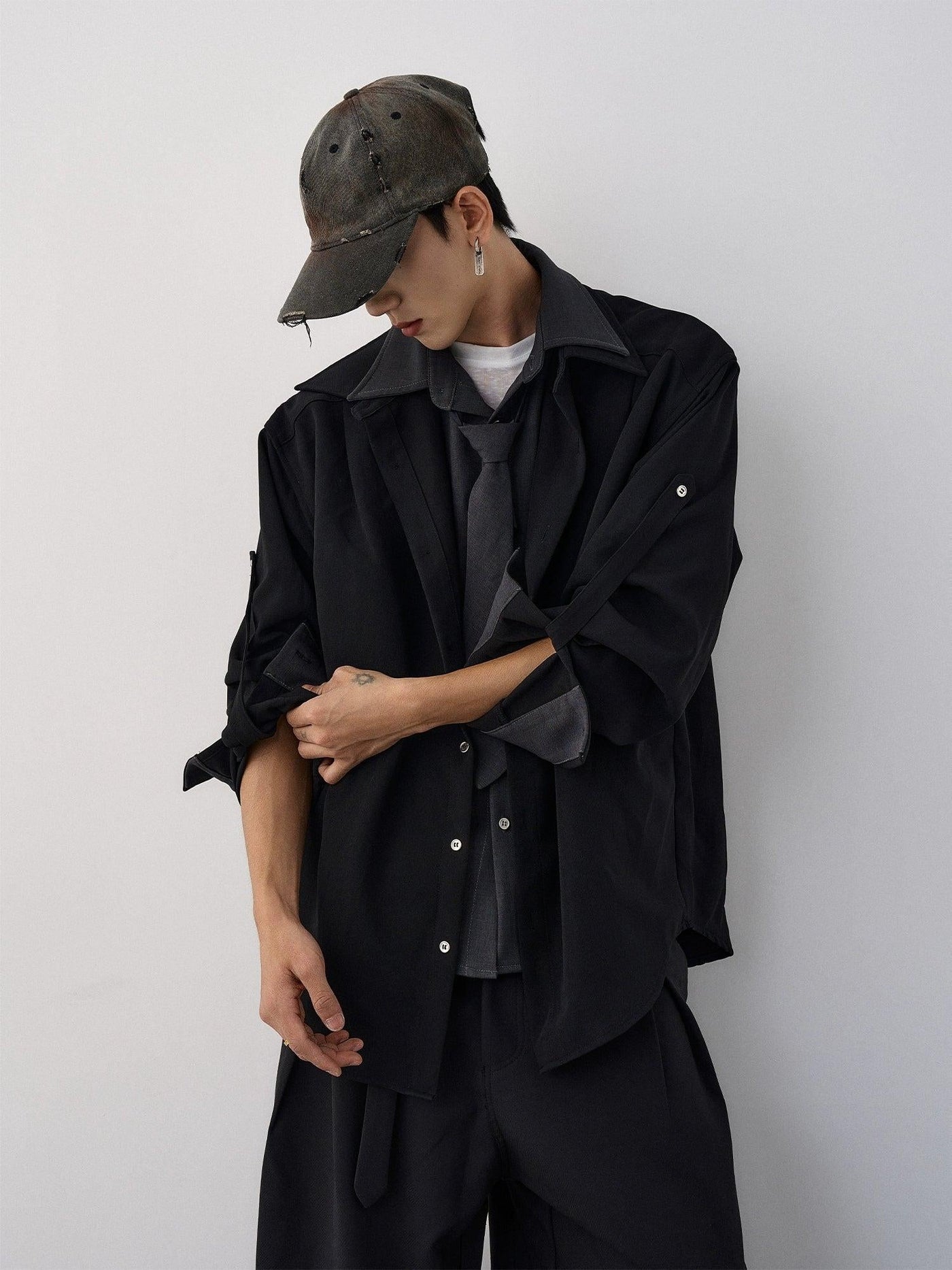 Folded Sleeve Layered Shirt Korean Street Fashion Shirt By MaxDstr Shop Online at OH Vault