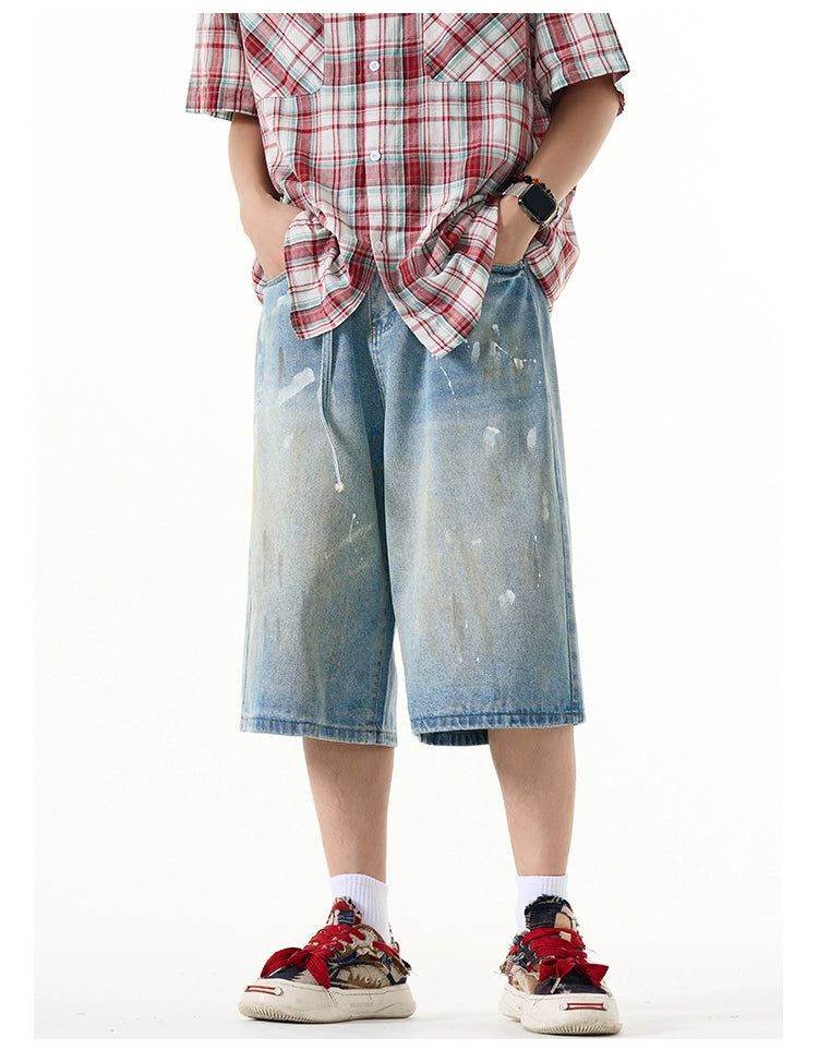 Paint Splash Belt Strap Denim Shorts Korean Street Fashion Shorts By A PUEE Shop Online at OH Vault