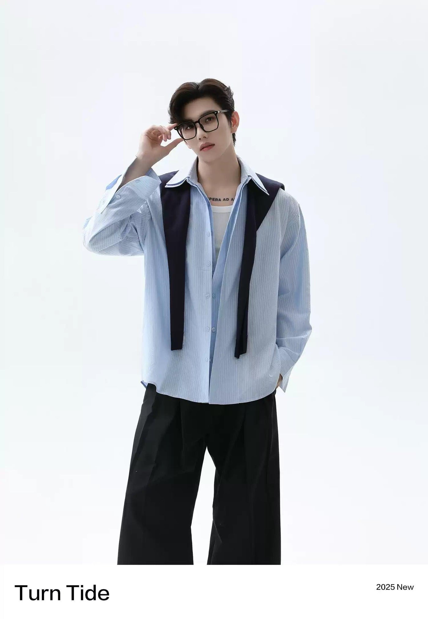 Layered Detail Striped Shirt Korean Street Fashion Shirt By Turn Tide Shop Online at OH Vault