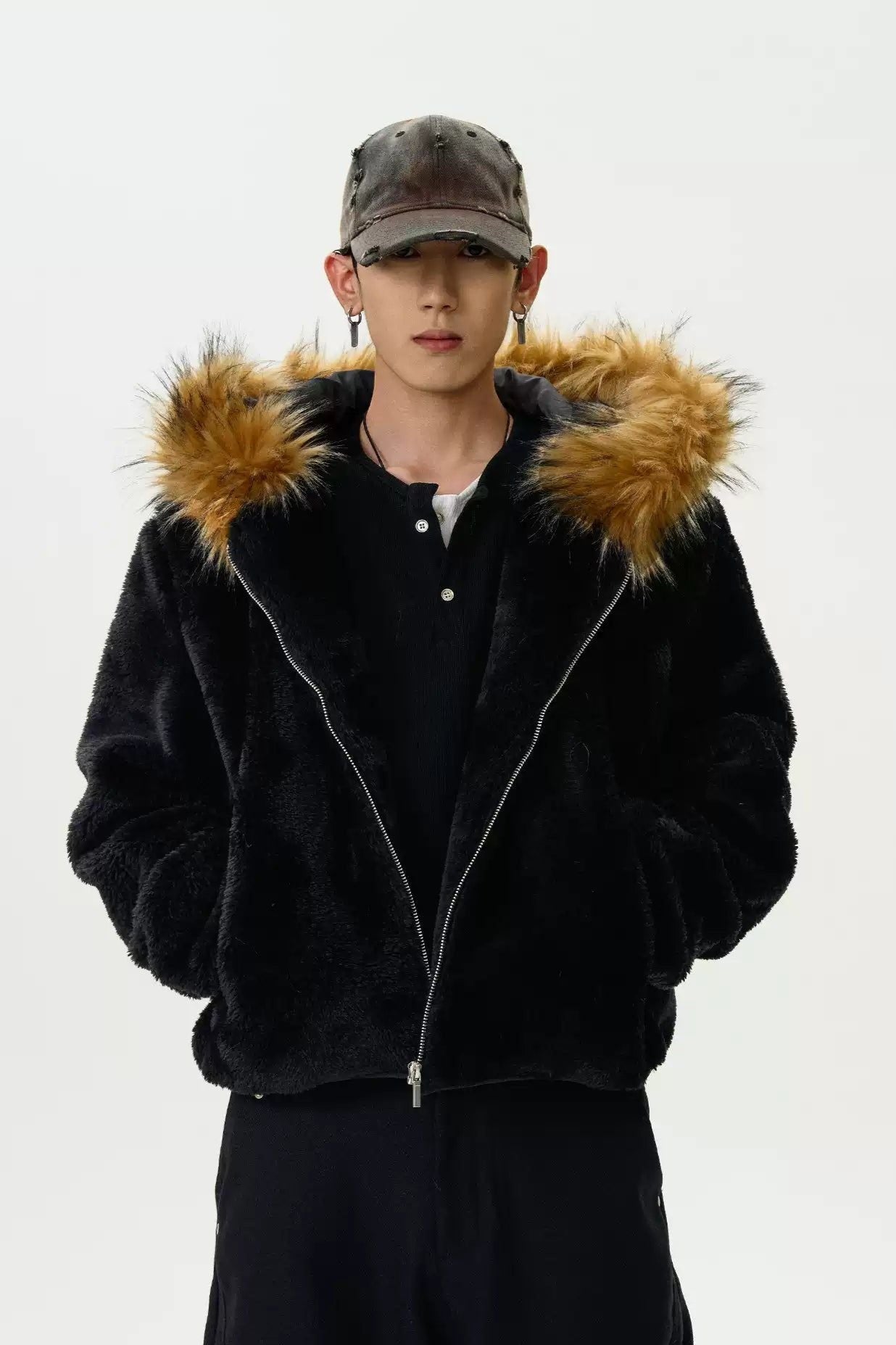 Fur Trimmed Hood Fleece Jacket Korean Street Fashion Jacket By MaxDstr Shop Online at OH Vault