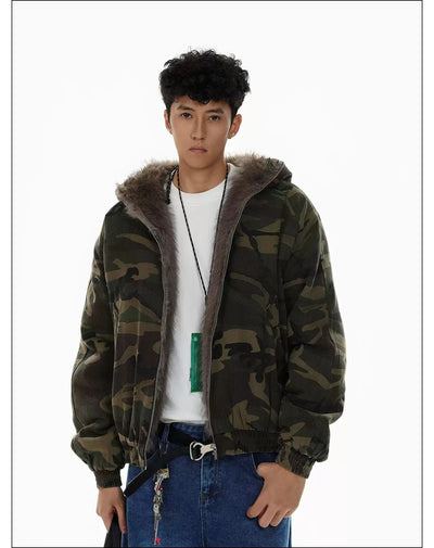 Fur Trimmed Hood Camouflage Jacket Korean Street Fashion Jacket By Mr Nearly Shop Online at OH Vault