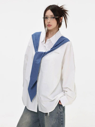 Plaid Shawl Tie Shirt Korean Street Fashion Shirt By INS Korea Shop Online at OH Vault