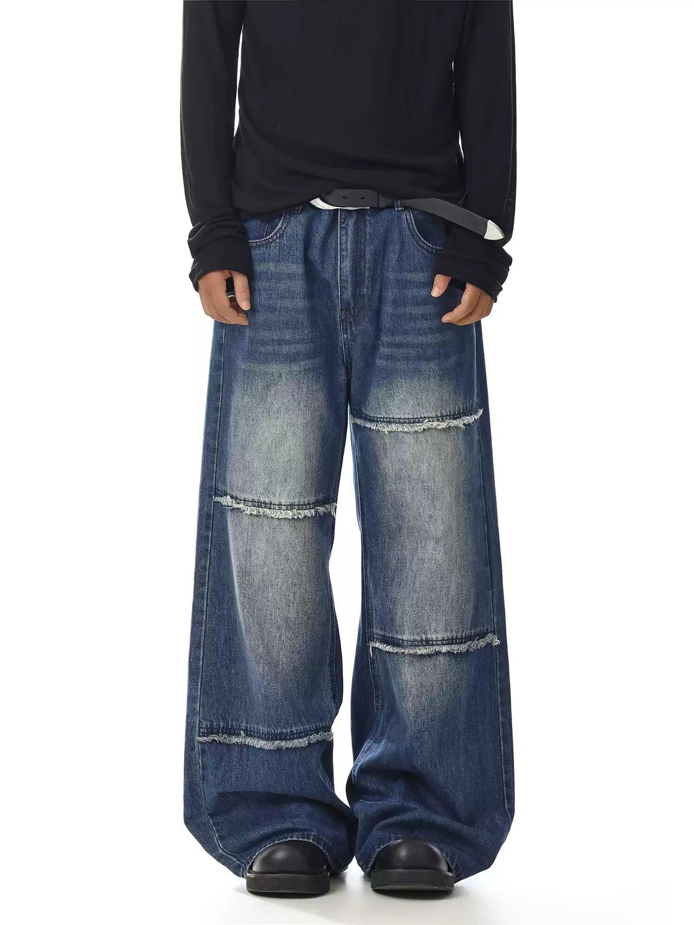 Washed Frayed Loose Jeans Korean Street Fashion Jeans By MEBXX Shop Online at OH Vault