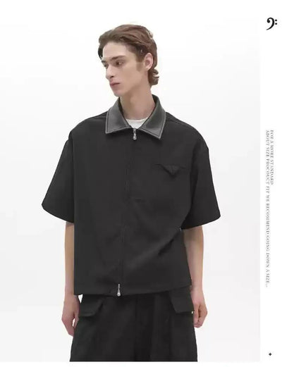 Leather Collar Boxy Fit Polo Korean Street Fashion Polo By Pioneer of Heroism Shop Online at OH Vault