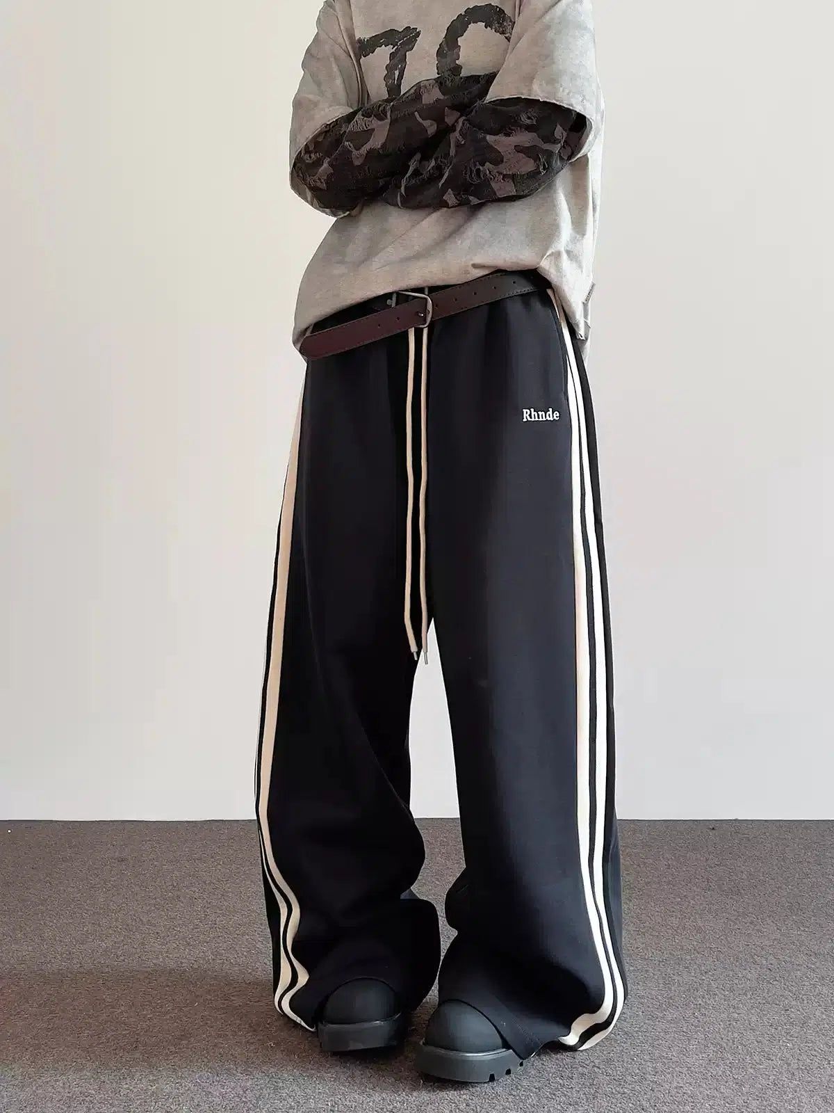 Drawstring Contrast Striped Sweatpants Korean Street Fashion Pants By A PUEE Shop Online at OH Vault