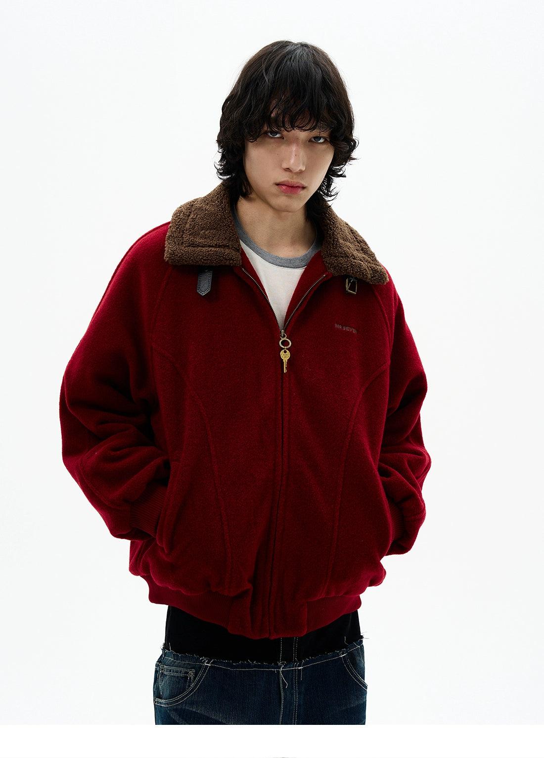 Contrast Collar Buckle Strap Fleece Jacket Korean Street Fashion Jacket By 77Flight Shop Online at OH Vault