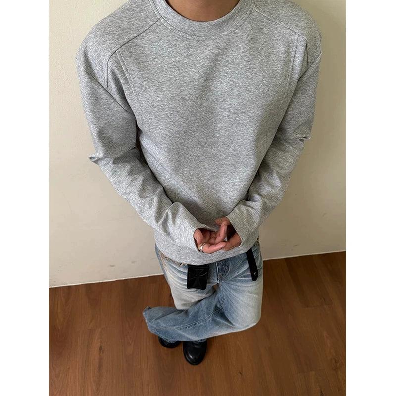 Structured Casual Fit L/S T-Shirt Korean Street Fashion Crewneck By Made Extreme Shop Online at OH Vault