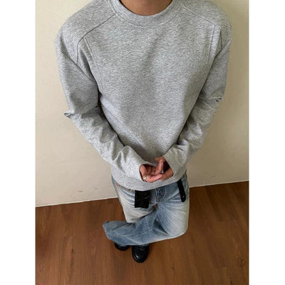 Structured Casual Fit L/S T-Shirt Korean Street Fashion Crewneck By Made Extreme Shop Online at OH Vault
