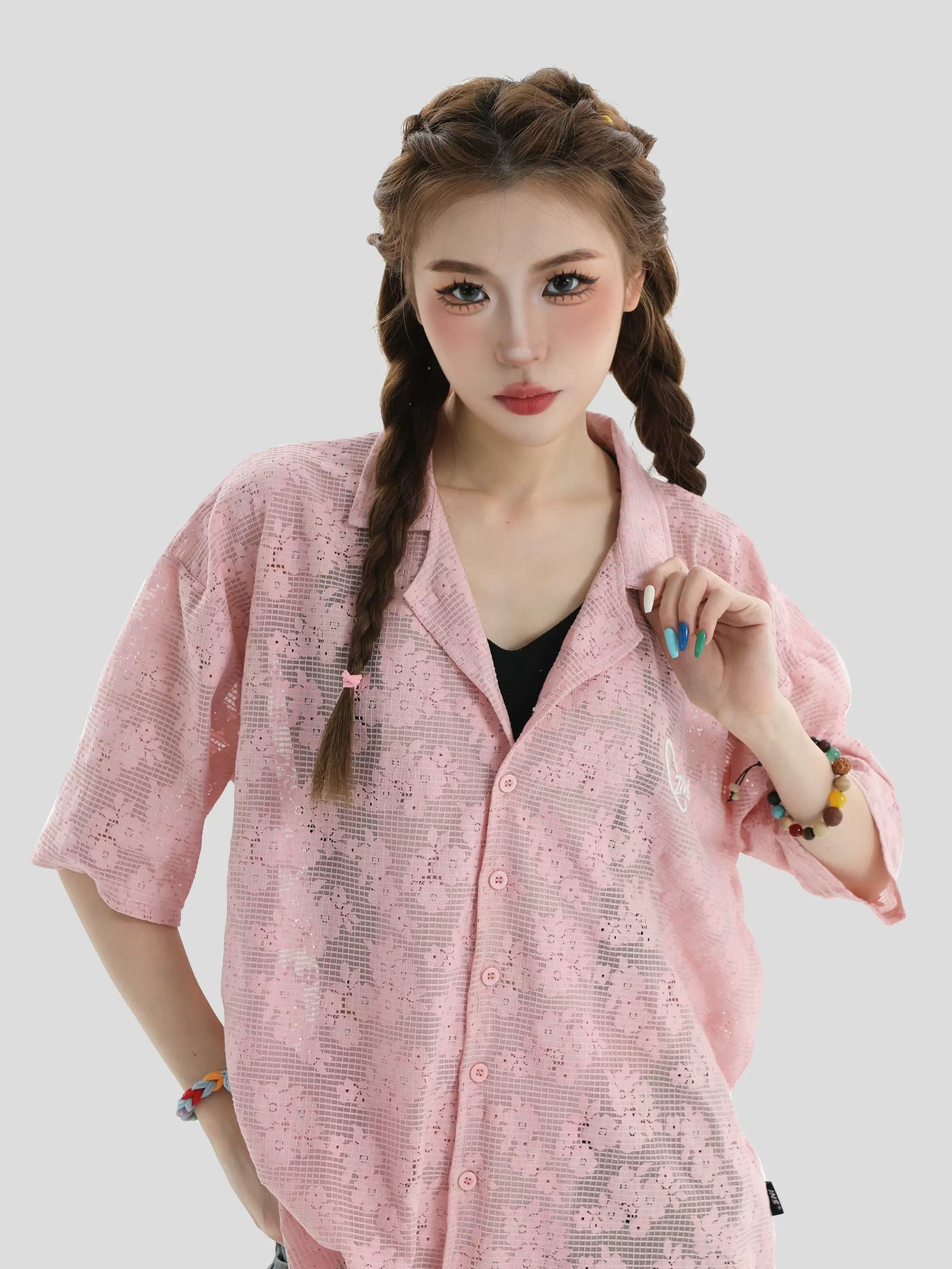Vintage Pattern Hollowed Shirt Korean Street Fashion Shirt By INS Korea Shop Online at OH Vault