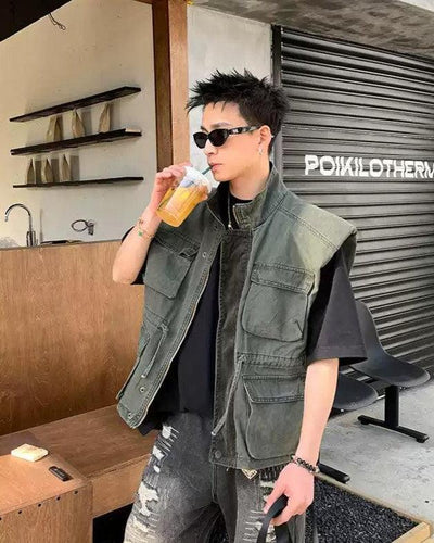Multiple Pocket Cargo Vest Korean Street Fashion Vest By Poikilotherm Shop Online at OH Vault