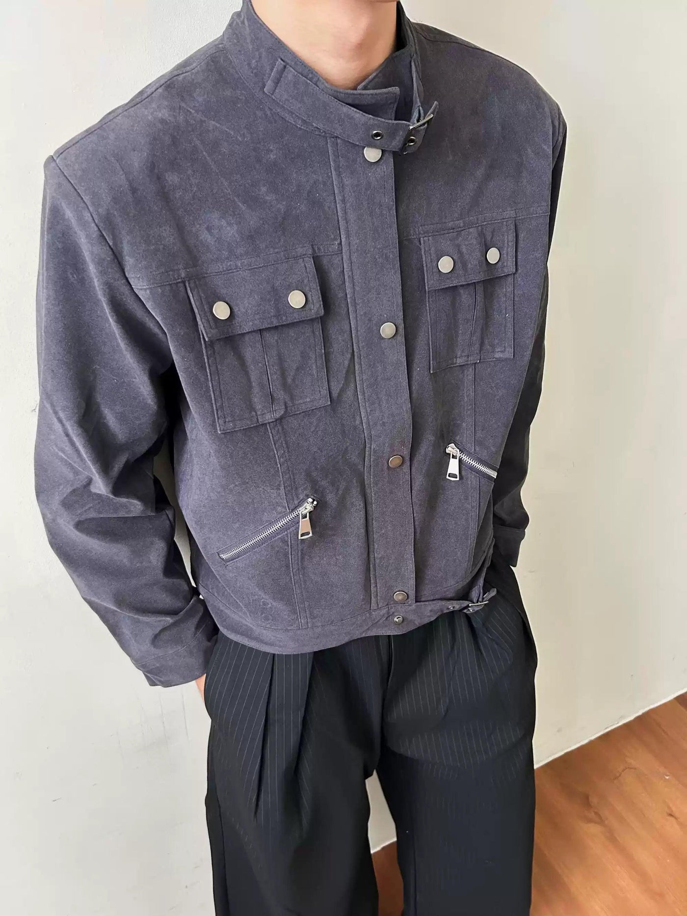 Multi Pocket Micro Suede Jacket Korean Street Fashion Jacket By Made Extreme Shop Online at OH Vault