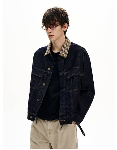 Plaid Collar Buttoned Denim Jacket Korean Street Fashion Jacket By MaxDstr Shop Online at OH Vault