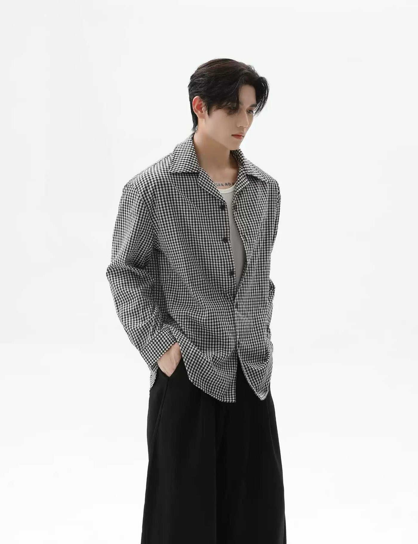 Retro Gingham L/S Shirt Korean Street Fashion Shirt By Turn Tide Shop Online at OH Vault