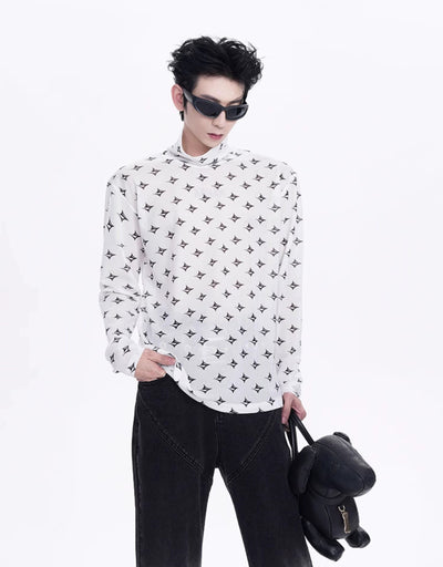 Geo Full-Print Turtleneck Korean Street Fashion Turtleneck By Slim Black Shop Online at OH Vault