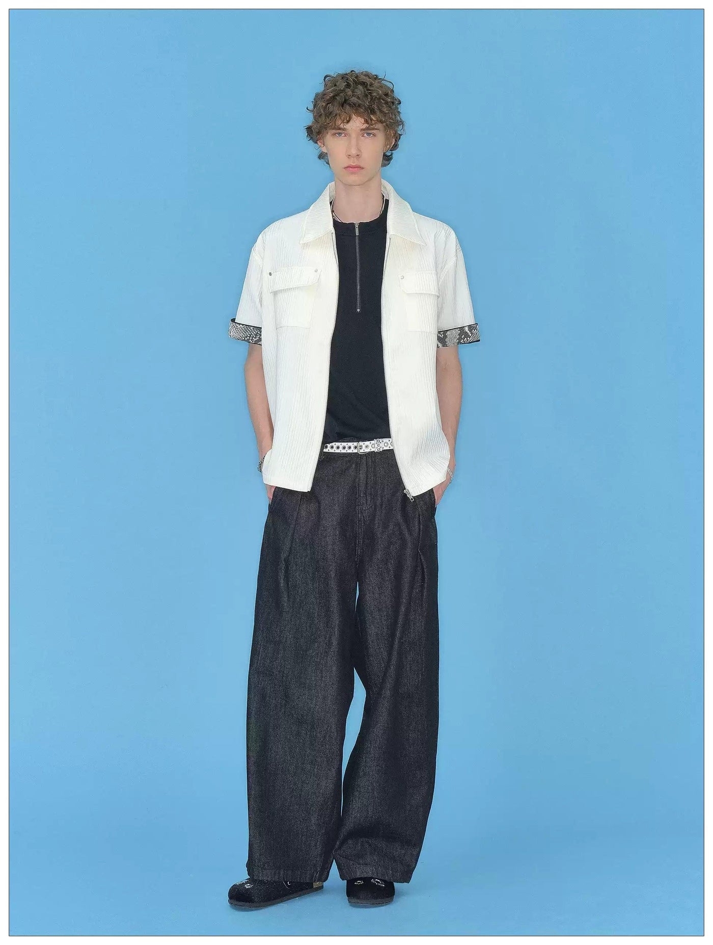 Flap Pockets Spliced Sleeve Zipped Shirt Korean Street Fashion Shirt By Mr Nearly Shop Online at OH Vault