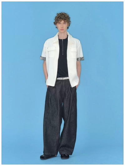 Flap Pockets Spliced Sleeve Zipped Shirt Korean Street Fashion Shirt By Mr Nearly Shop Online at OH Vault