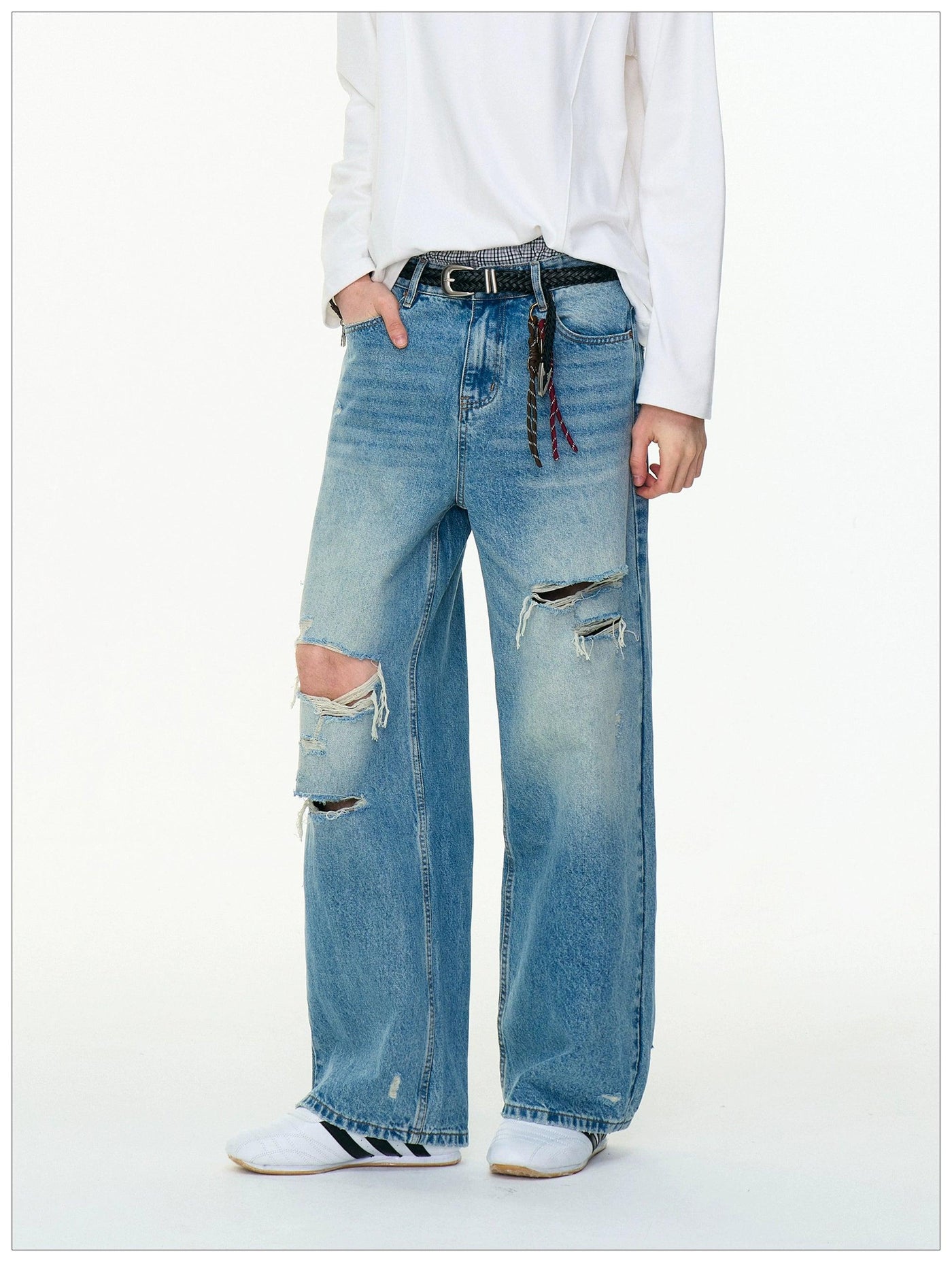 Rip Lines Faded Bootcut Jeans Korean Street Fashion Jeans By Mr Nearly Shop Online at OH Vault