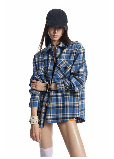 Flap Pocket Checked Shirt Korean Street Fashion Shirt By Made Extreme Shop Online at OH Vault