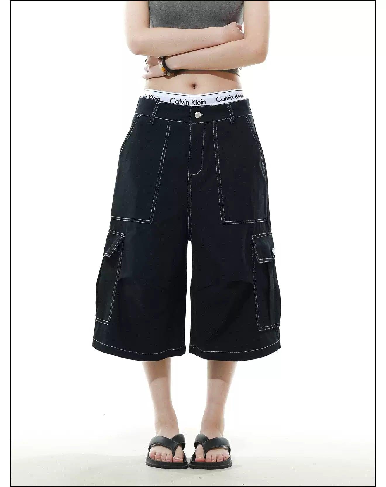 Contrast Stitched Denim Shorts Korean Street Fashion Shorts By Mr Nearly Shop Online at OH Vault