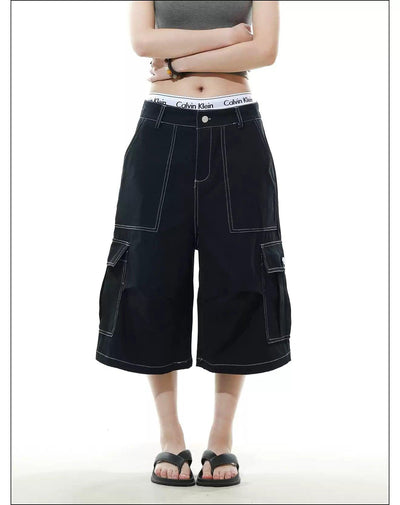 Contrast Stitched Denim Shorts Korean Street Fashion Shorts By Mr Nearly Shop Online at OH Vault
