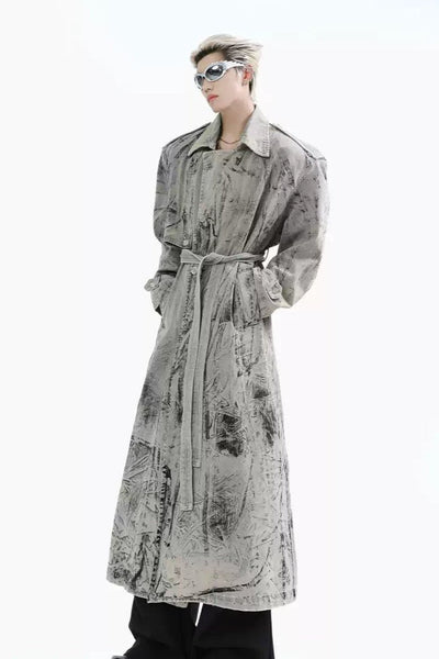 Washed Tie-Dyed Long Coat Korean Street Fashion Long Coat By Turn Tide Shop Online at OH Vault