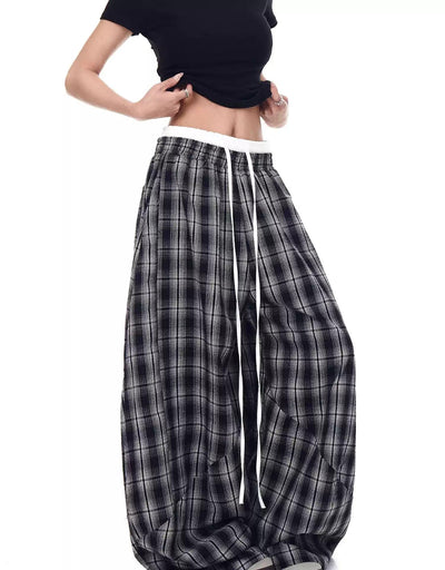 Double Waist Slouchy Plaid Pants Korean Street Fashion Pants By Blacklists Shop Online at OH Vault