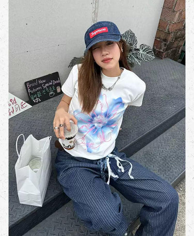 Layered Flower Casual T-Shirt Korean Street Fashion T-Shirt By Made Extreme Shop Online at OH Vault