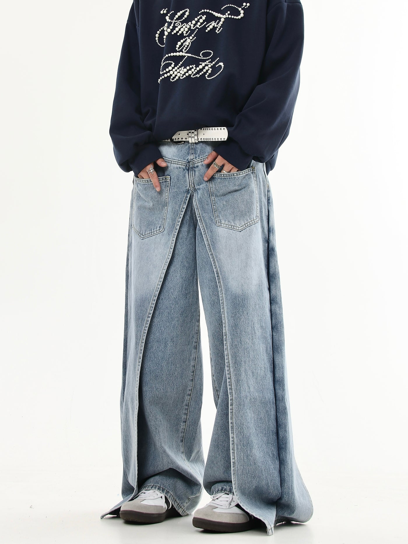 Washed Spliced & Structured Jeans Korean Street Fashion Jeans By Blacklists Shop Online at OH Vault