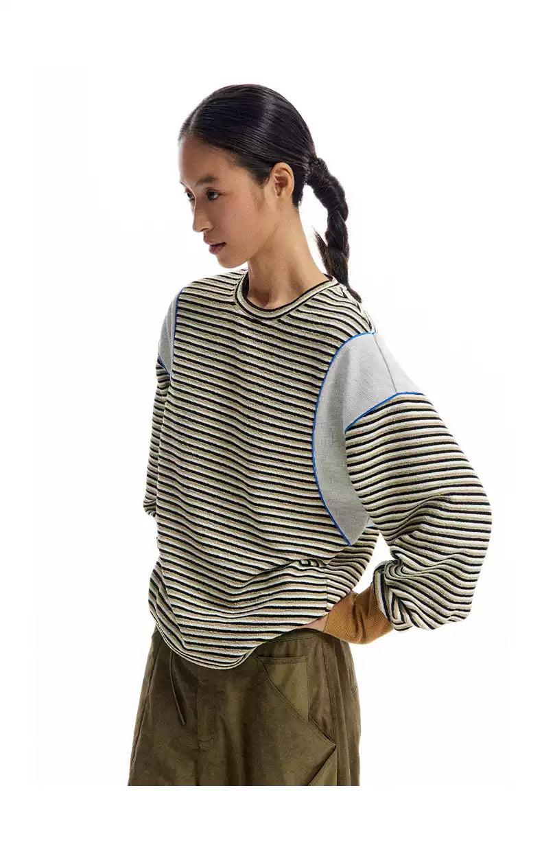 Spliced and Stripes T-Shirt Korean Street Fashion T-Shirt By Conp Conp Shop Online at OH Vault