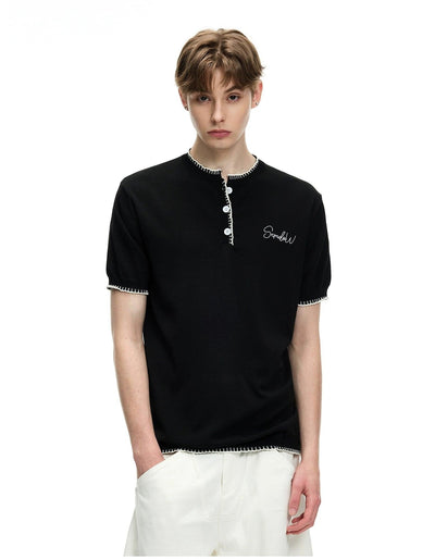Contrast Edges Stitch Buttoned T-Shirt Korean Street Fashion T-Shirt By MaxDstr Shop Online at OH Vault
