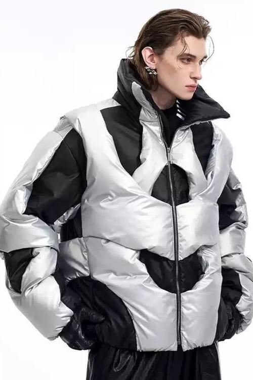 Futuristic Structured Puffer Jacket Korean Street Fashion Jacket By Slim Black Shop Online at OH Vault