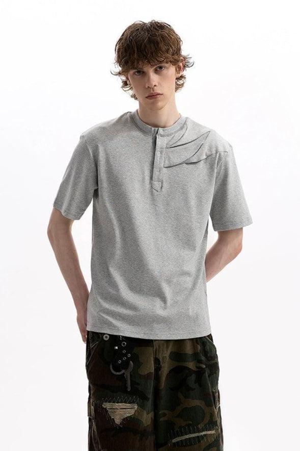 Structure Pleated Henley Collar T-Shirt Korean Street Fashion T-Shirt By A PUEE Shop Online at OH Vault