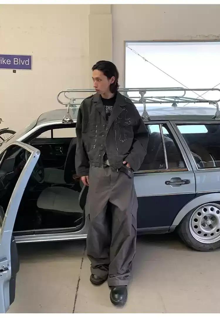 Cross Patched Distressed Denim Jacket Korean Street Fashion Jacket By Pioneer of Heroism Shop Online at OH Vault