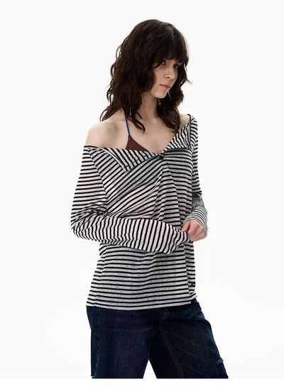 Striped Buttoned Sheer Blouse Korean Street Fashion Blouse By 77Flight Shop Online at OH Vault