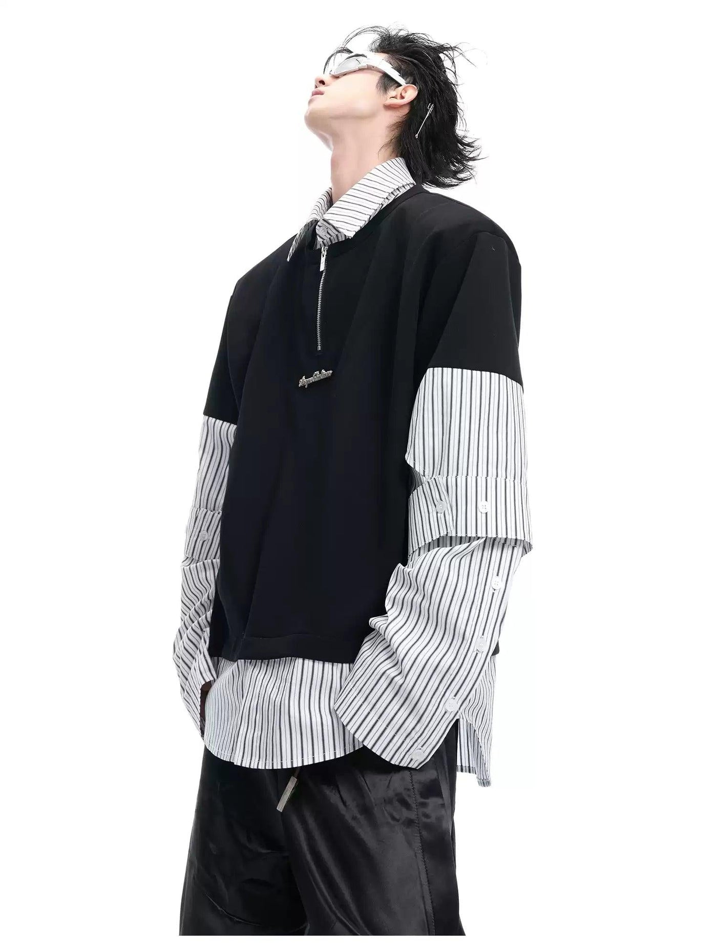 Spliced Sleeve Striped Layers Polo Korean Street Fashion Polo By Argue Culture Shop Online at OH Vault