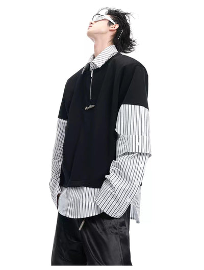 Spliced Sleeve Striped Layers Polo Korean Street Fashion Polo By Argue Culture Shop Online at OH Vault