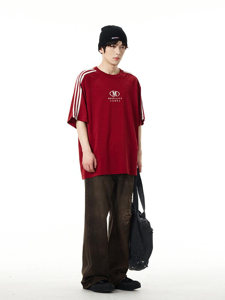 Mentality Sporty Stripe T-Shirt Korean Street Fashion T-Shirt By 77Flight Shop Online at OH Vault