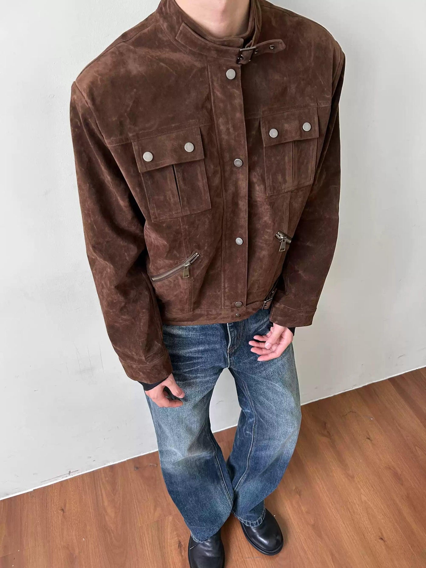 Multi Pocket Micro Suede Jacket Korean Street Fashion Jacket By Made Extreme Shop Online at OH Vault