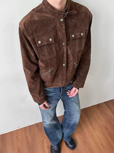Multi Pocket Micro Suede Jacket Korean Street Fashion Jacket By Made Extreme Shop Online at OH Vault