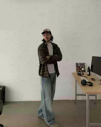 Raw Ends Plaid Pattern Shirt Korean Street Fashion Shirt By In Knots Shop Online at OH Vault