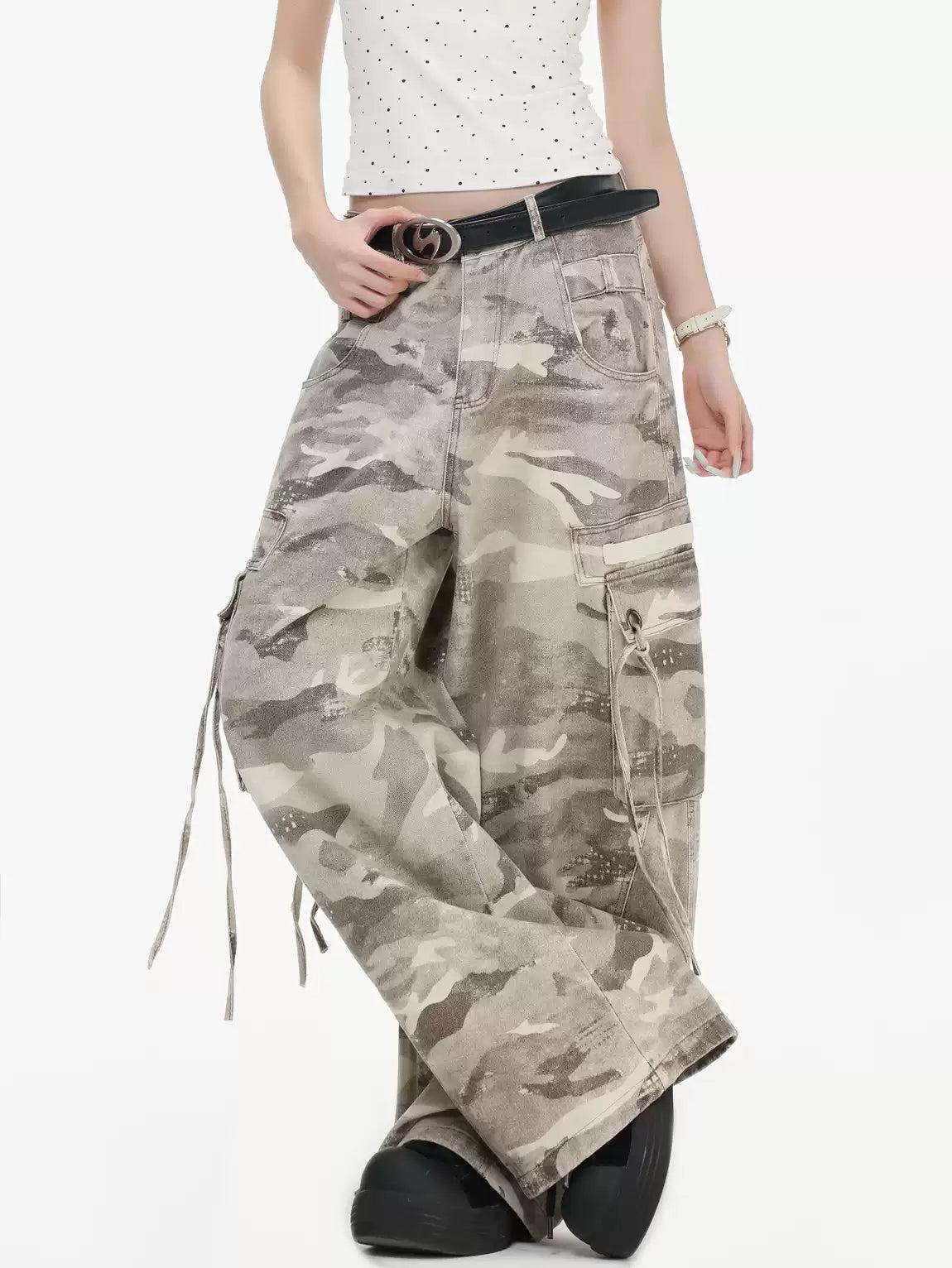 Camouflage Wide Leg Cargo Jeans Korean Street Fashion Jeans By INS Korea Shop Online at OH Vault