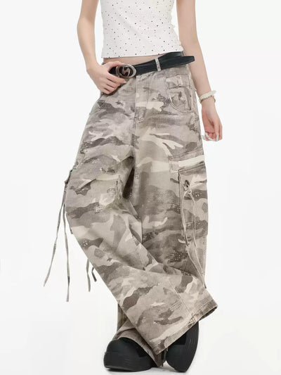 Camouflage Wide Leg Cargo Jeans Korean Street Fashion Jeans By INS Korea Shop Online at OH Vault