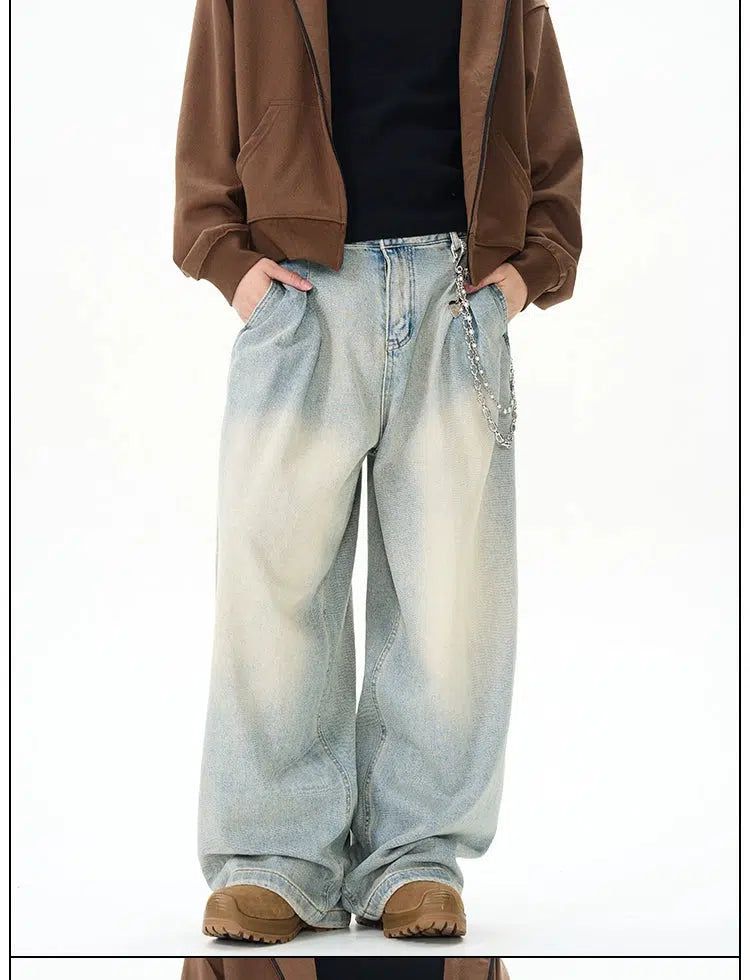 Washed Fold Pleats Wide Jeans Korean Street Fashion Jeans By 77Flight Shop Online at OH Vault