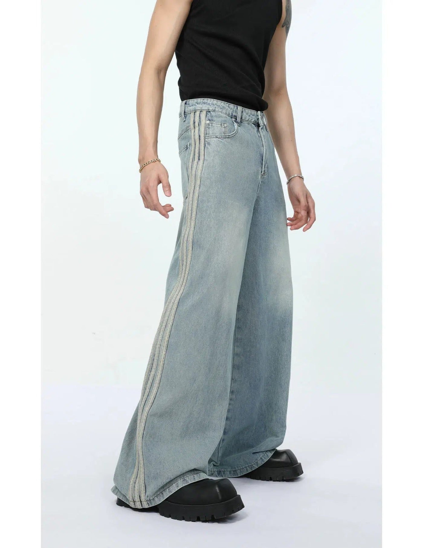 Faded Denim Shirt & Jeans Set Korean Street Fashion Clothing Set By Turn Tide Shop Online at OH Vault