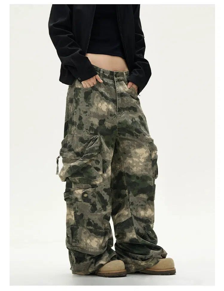 Relaxed Fit Camouflage Cargo Pants Korean Street Fashion Pants By A PUEE Shop Online at OH Vault