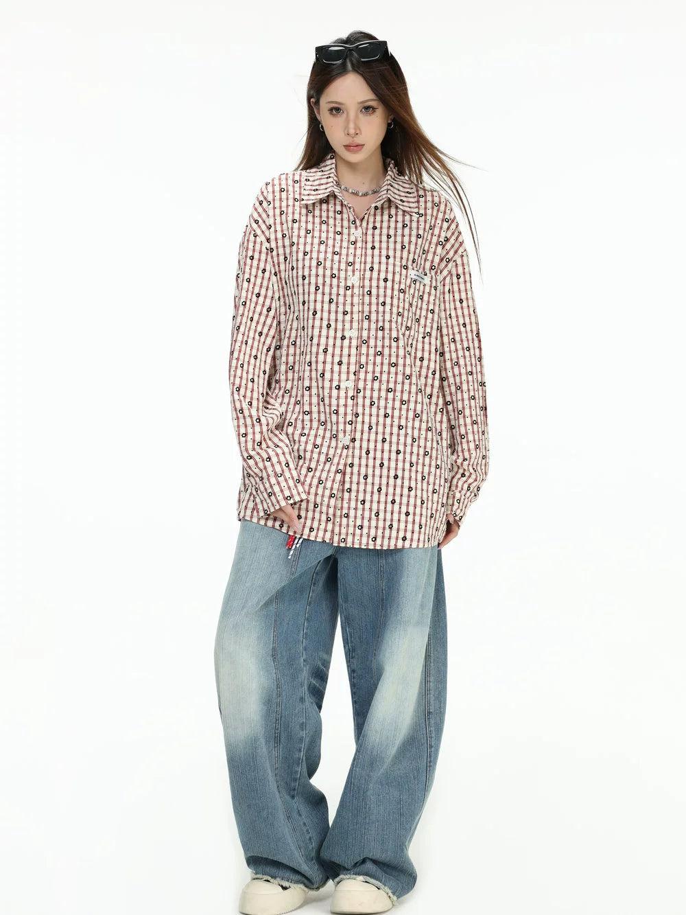 Floral Plaid Full-Print Shirt Korean Street Fashion Shirt By INS Korea Shop Online at OH Vault