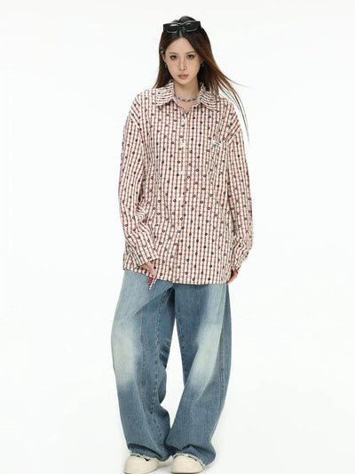 Floral Plaid Full-Print Shirt Korean Street Fashion Shirt By INS Korea Shop Online at OH Vault