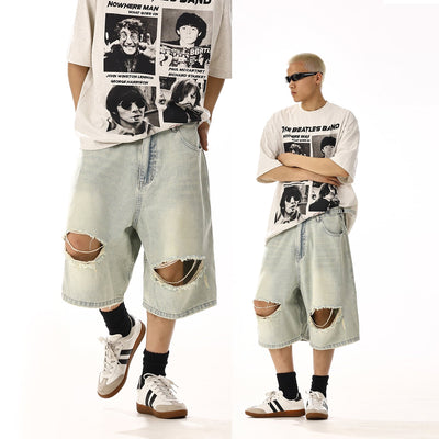 Faded Ripped Knee Denim Shorts Korean Street Fashion Shorts By MEBXX Shop Online at OH Vault